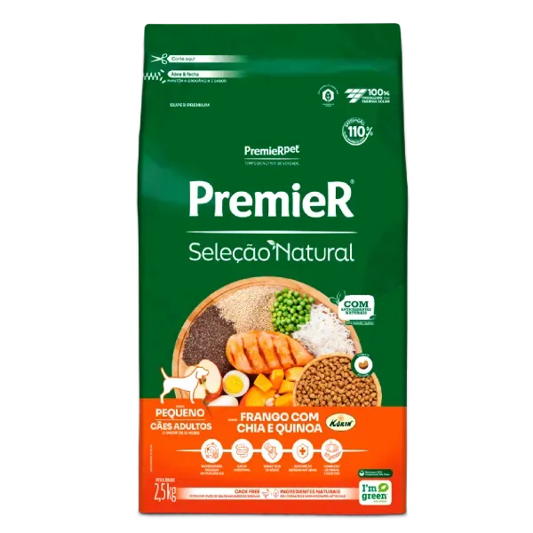 Ração Premier Seleção Natural Cães Adultos Pequeno Porte Frango com Chia e Quinoa 2,5 kg